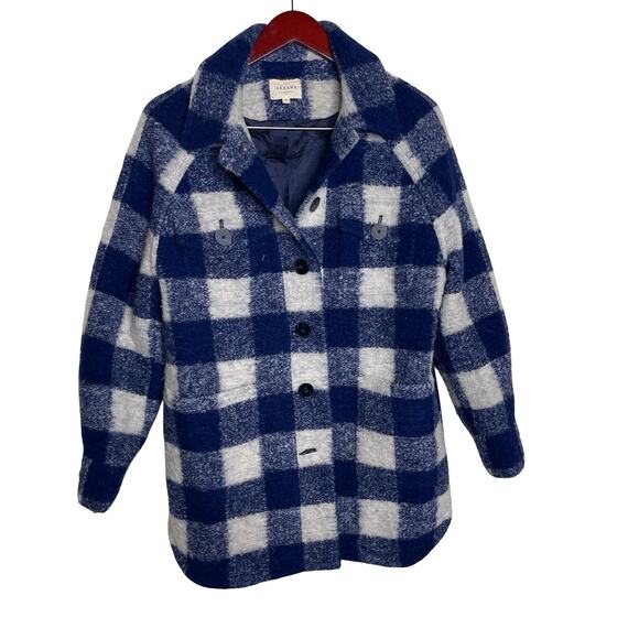 Sezane Joe Coat Blue White Check wool blend Coat Sz 36 US 4 - Picture 2 of 10
